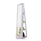 Armoire à bijoux rotative à 360 degrés avec miroir pleine longueur, rangement blanc
