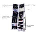 Armoire à bijoux rotative à 360 degrés avec miroir pleine longueur, rangement blanc