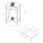 Table de chevet en bois massif 1 tiroir avec ports USB