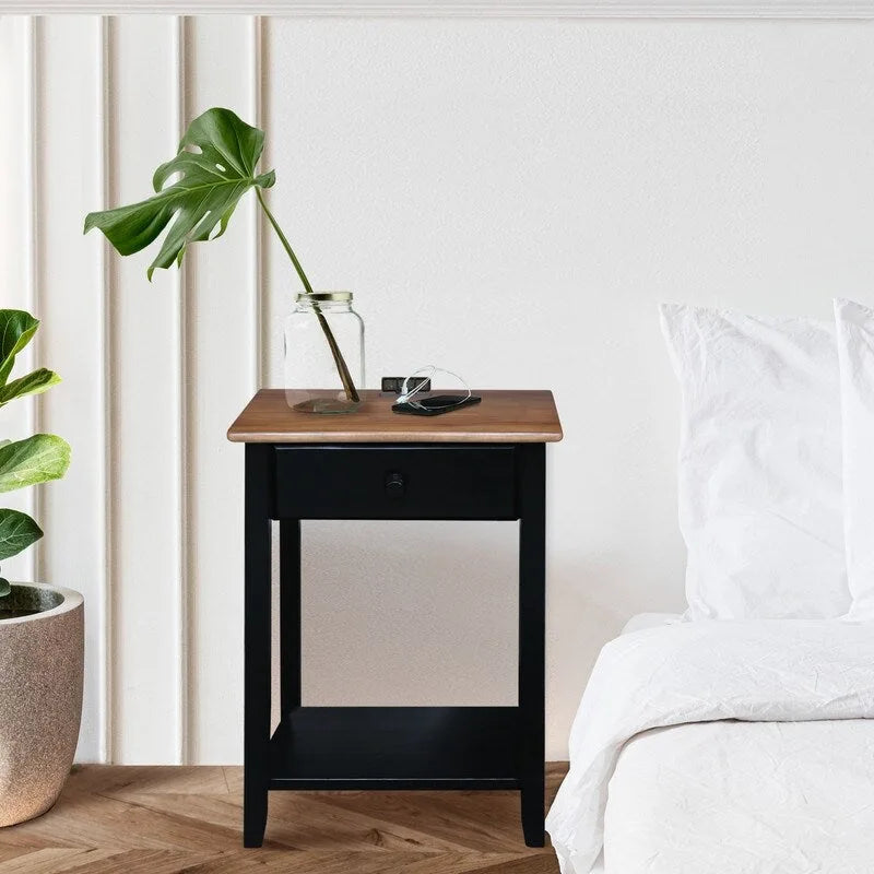 Table de chevet en bois massif 1 tiroir avec ports USB