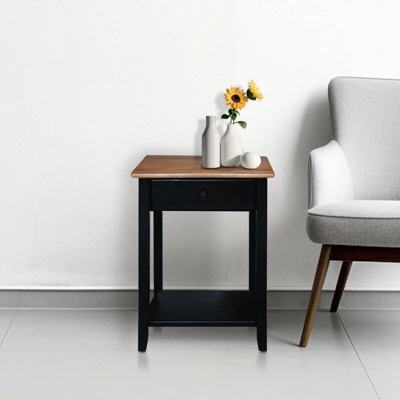 Table de chevet en bois massif 1 tiroir avec ports USB