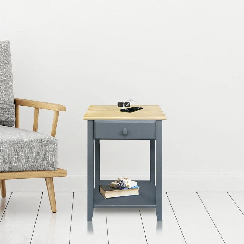 Table de chevet en bois massif 1 tiroir avec ports USB