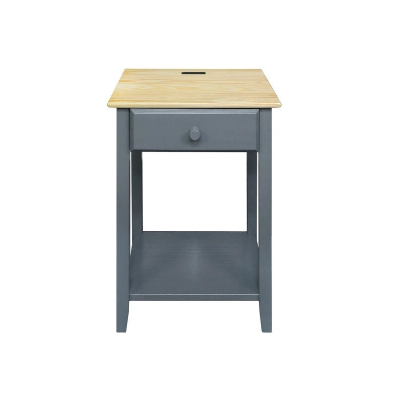 Table de chevet en bois massif 1 tiroir avec ports USB