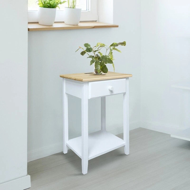 Table de chevet en bois massif 1 tiroir avec ports USB
