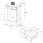 Table de chevet en bois massif 1 tiroir avec ports USB