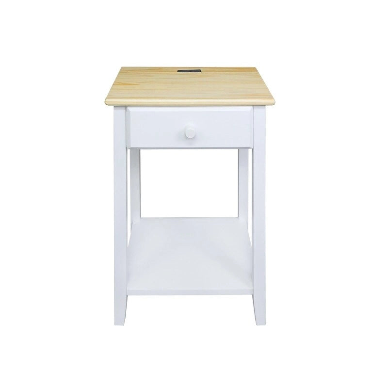 Table de chevet en bois massif 1 tiroir avec ports USB