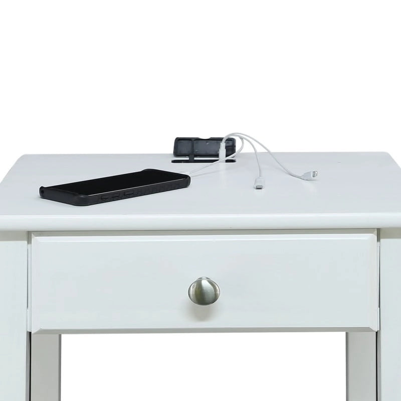 Table de chevet en bois massif 1 tiroir avec ports USB