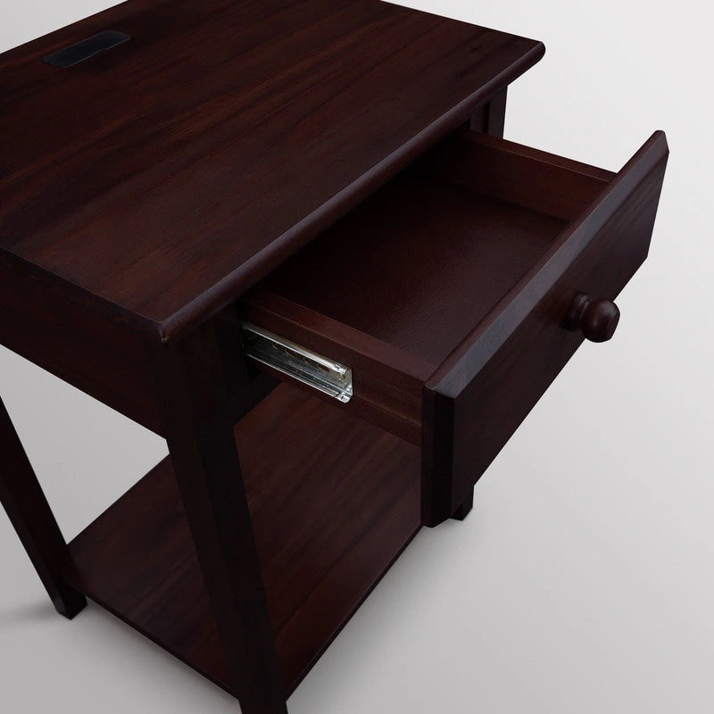 Table de chevet en bois massif 1 tiroir avec ports USB