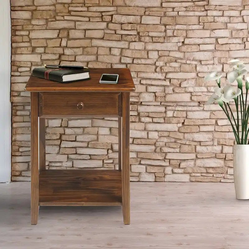 Table de chevet en bois massif 1 tiroir avec ports USB