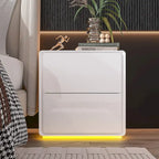 Table de chevet LED blanche moderne Tables de chevet laquées brillantes avec 2 tiroirs