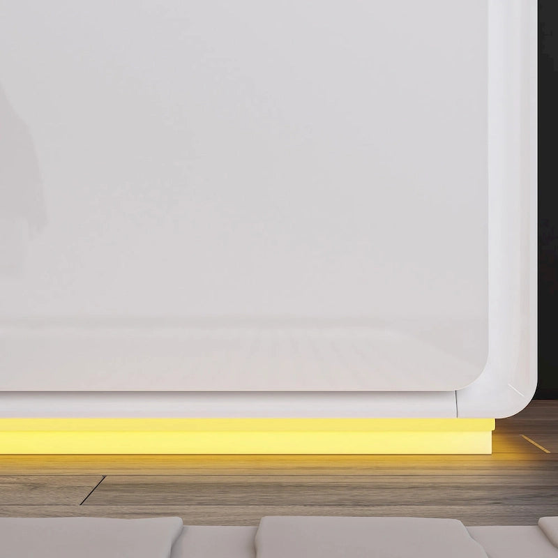 Table de chevet LED blanche moderne Tables de chevet laquées brillantes avec 2 tiroirs