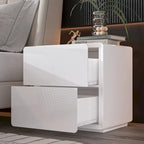Table de chevet LED blanche moderne Tables de chevet laquées brillantes avec 2 tiroirs