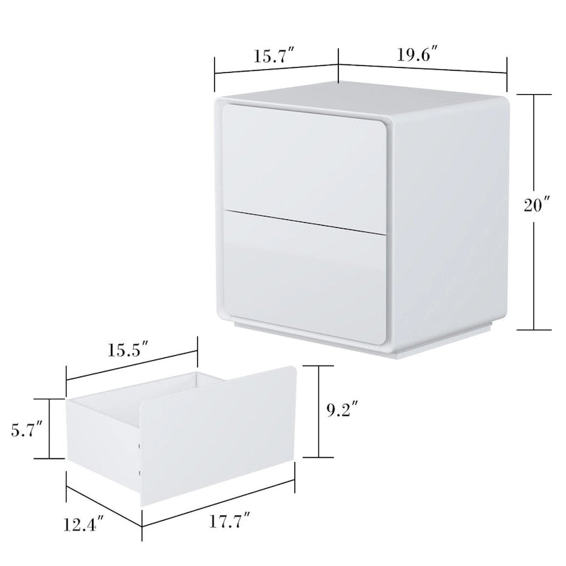 Table de chevet LED blanche moderne Tables de chevet laquées brillantes avec 2 tiroirs