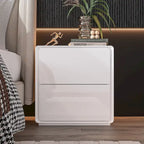 Table de chevet LED blanche moderne Tables de chevet laquées brillantes avec 2 tiroirs