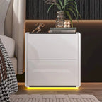 Table de chevet LED blanche moderne Tables de chevet laquées brillantes avec 2 tiroirs