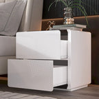 Table de chevet LED blanche moderne Tables de chevet laquées brillantes avec 2 tiroirs
