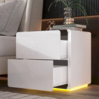 Table de chevet LED blanche moderne Tables de chevet laquées brillantes avec 2 tiroirs