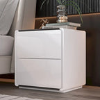 Table de chevet LED blanche moderne Tables de chevet laquées brillantes avec 2 tiroirs
