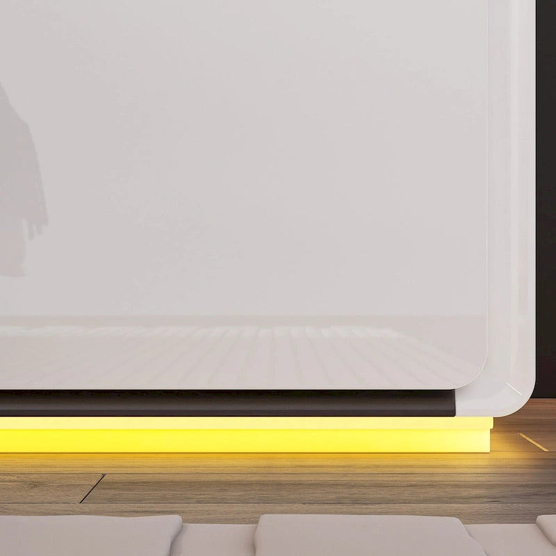 Table de chevet LED blanche moderne Tables de chevet laquées brillantes avec 2 tiroirs