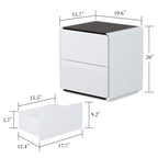 Table de chevet LED blanche moderne Tables de chevet laquées brillantes avec 2 tiroirs