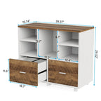 Meuble de rangement à 2 tiroirs en bois avec étagères ouvertes, classeur latéral mobile pour dossiers suspendus de format lettre