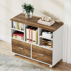 Meuble de rangement à 2 tiroirs en bois avec étagères ouvertes, classeur latéral mobile pour dossiers suspendus de format lettre
