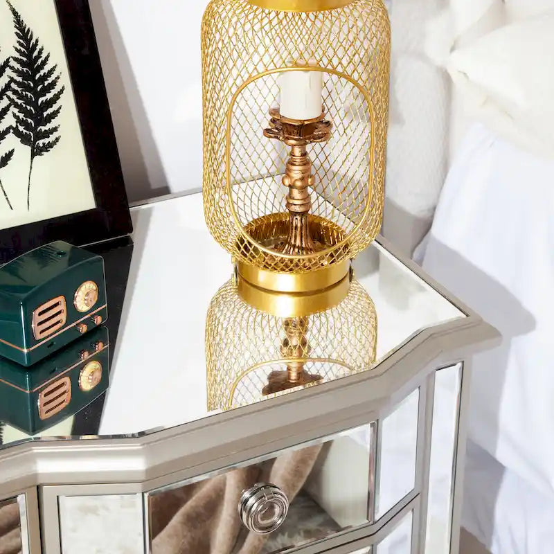 Table de chevet vintage à 3 tiroirs en verre miroir