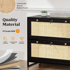 Meuble de classement latéral en bois et rotin à 2 tiroirs avec serrure pour bureau à domicile