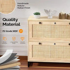 Meuble de classement latéral en bois et rotin à 2 tiroirs avec serrure pour bureau à domicile
