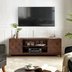 Meuble TV moderne avec 2 tiroirs et portes coulissantes pour téléviseurs jusqu'à 78 pouces