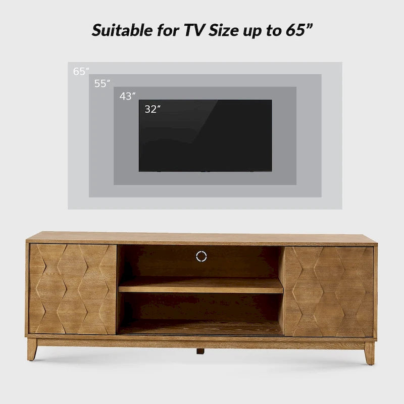 Meuble TV moderne avec 2 tiroirs et portes coulissantes pour téléviseurs jusqu'à 78 pouces