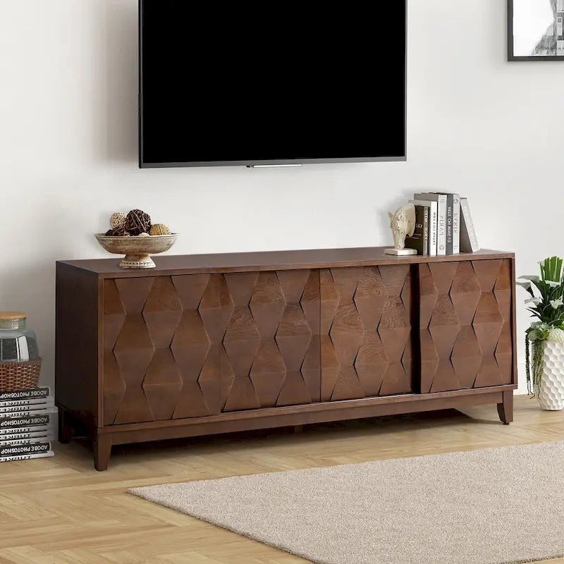 Meuble TV moderne avec 2 tiroirs et portes coulissantes pour téléviseurs jusqu'à 78 pouces