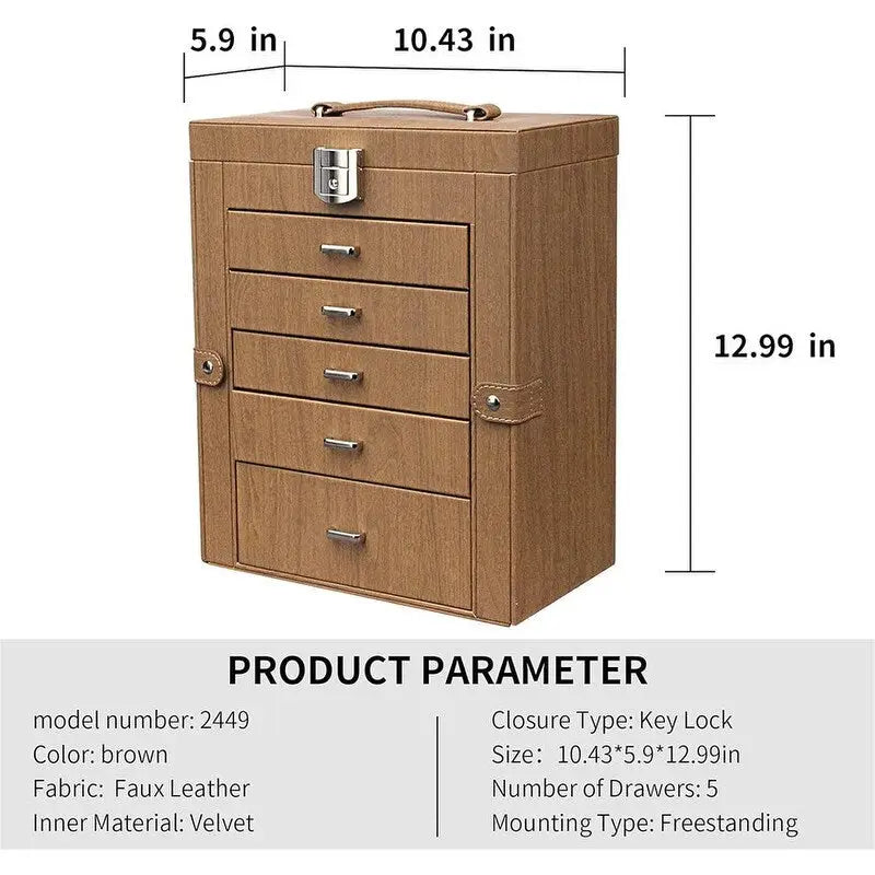 Boîte à bijoux 5 niveaux en cuir – 5,9P x 10,43L x 11H
