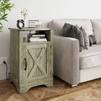 Table de chevet rustique avec station de charge et porte coulissante style grange