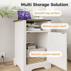 Table de chevet rustique avec station de charge et porte coulissante style grange