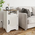 Table de chevet rustique avec station de charge et porte coulissante style grange