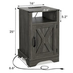 Table de chevet rustique avec station de charge et porte coulissante style grange