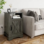 Table de chevet rustique avec station de charge et porte coulissante style grange