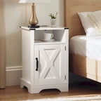 Table de chevet rustique avec station de charge et porte coulissante style grange