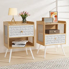 Wooden Bedside Table With Metal Legs Nightstand  Of 2