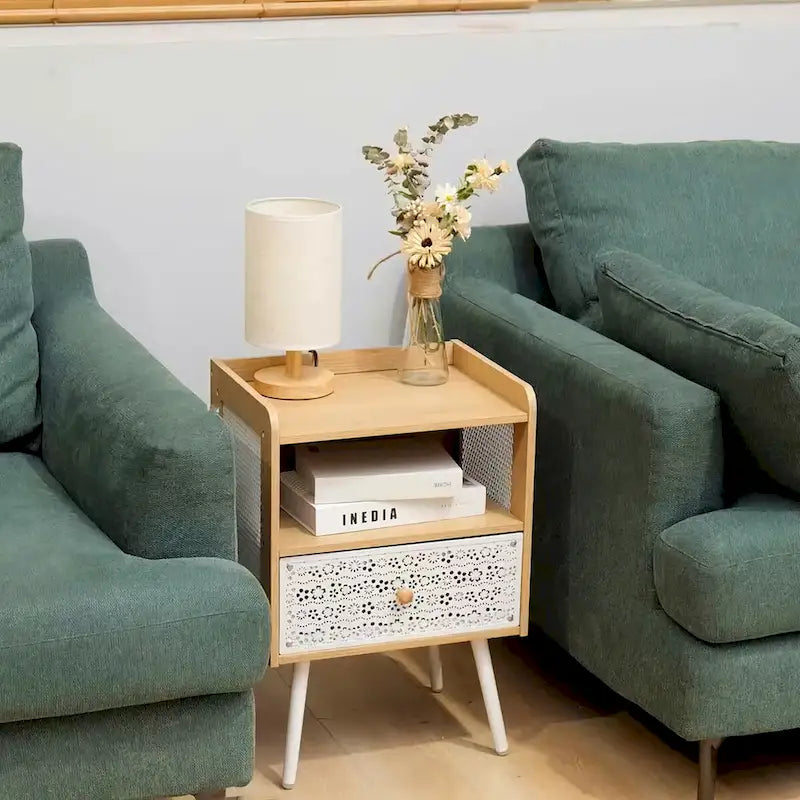 Table de chevet en bois avec pieds en métal - Lot de 2