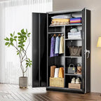 Armoire de rangement en métal verrouillable de 72 po de haut avec tringle de suspension pour garage, salle de sport, bureau à domicile