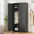 Armoire de rangement en métal verrouillable de 72 po de haut avec tringle de suspension pour garage, salle de sport, bureau à domicile