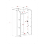 Armoire urbaine à 2 portes 100 % en bois massif avec portes pleines et portes miroir