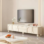 Meuble TV de 198 cm avec rangement, console média de luxe couleur crème, espace de rangement supplémentaire - 198 cm de largeur