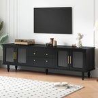 Meuble TV avec portes en verre cannelé pour téléviseurs jusqu'à 78 pouces, Console multimédia pratique avec 2 tiroirs et placards, Centre de divertissement