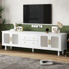 Meuble TV avec portes en verre cannelé pour téléviseurs jusqu'à 78 pouces, Console multimédia pratique avec 2 tiroirs et placards, Centre de divertissement
