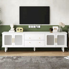 Meuble TV avec portes en verre cannelé pour téléviseurs jusqu'à 78 pouces, Console multimédia pratique avec 2 tiroirs et placards, Centre de divertissement