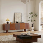 Meuble TV en bois mi-siècle, Console média marron moderne pour salon, Pré-assemblé - 70,87x15,7