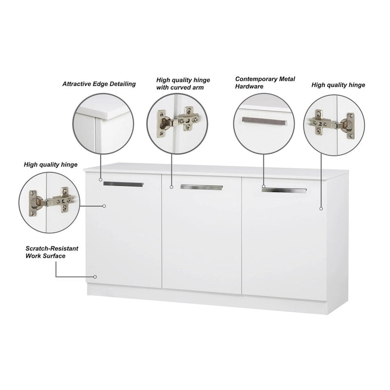 Bahut/Meuble de classement contemporain 3 portes aspect bois blanc